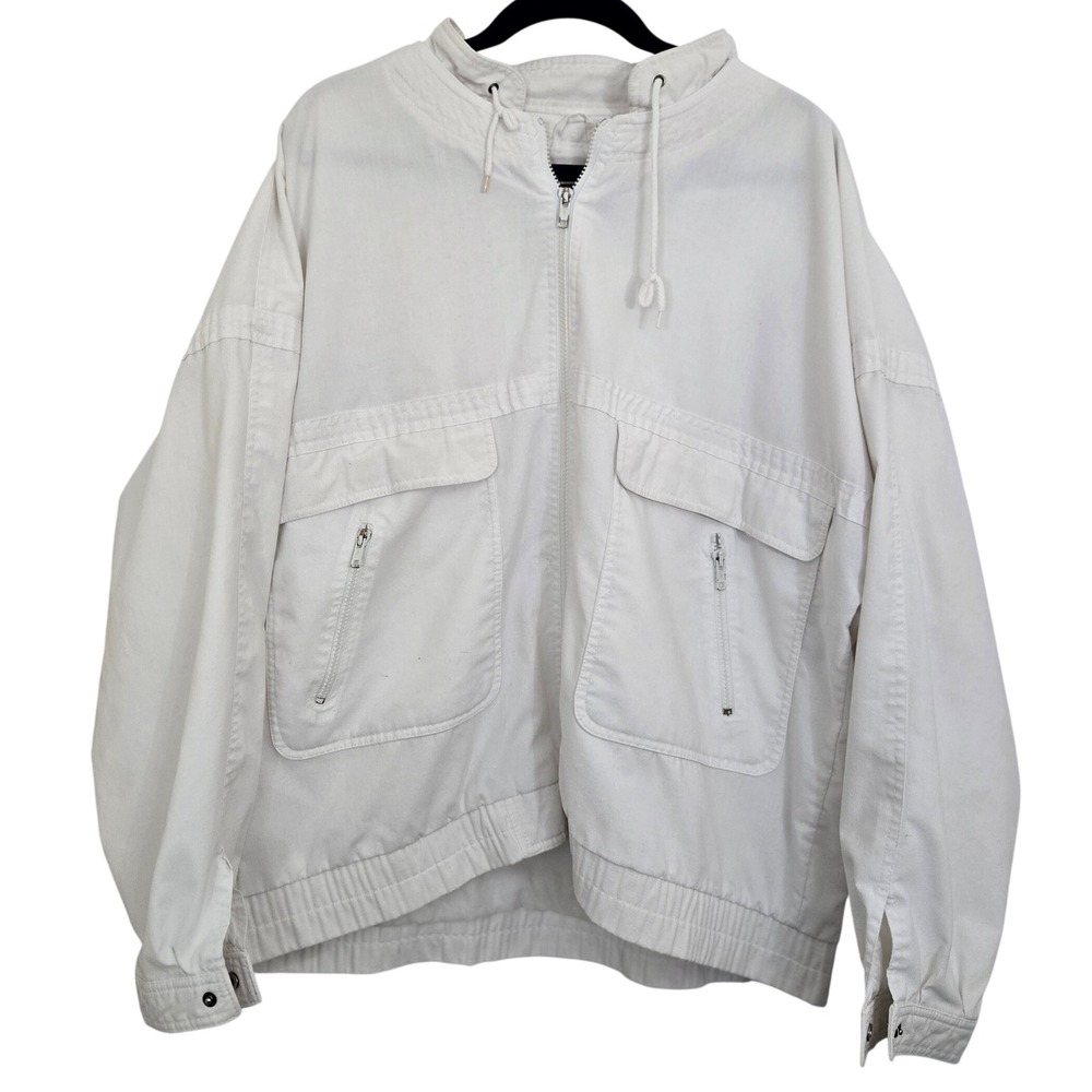 VTG 90s DAX Utility‎ Bomber Jacket XL White Made in Korea Cargo Pockets Gorpcore